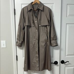 Vintage 1980s Cambridge Trench Coat Taupe Oversized Metallic Puffed Sleeves